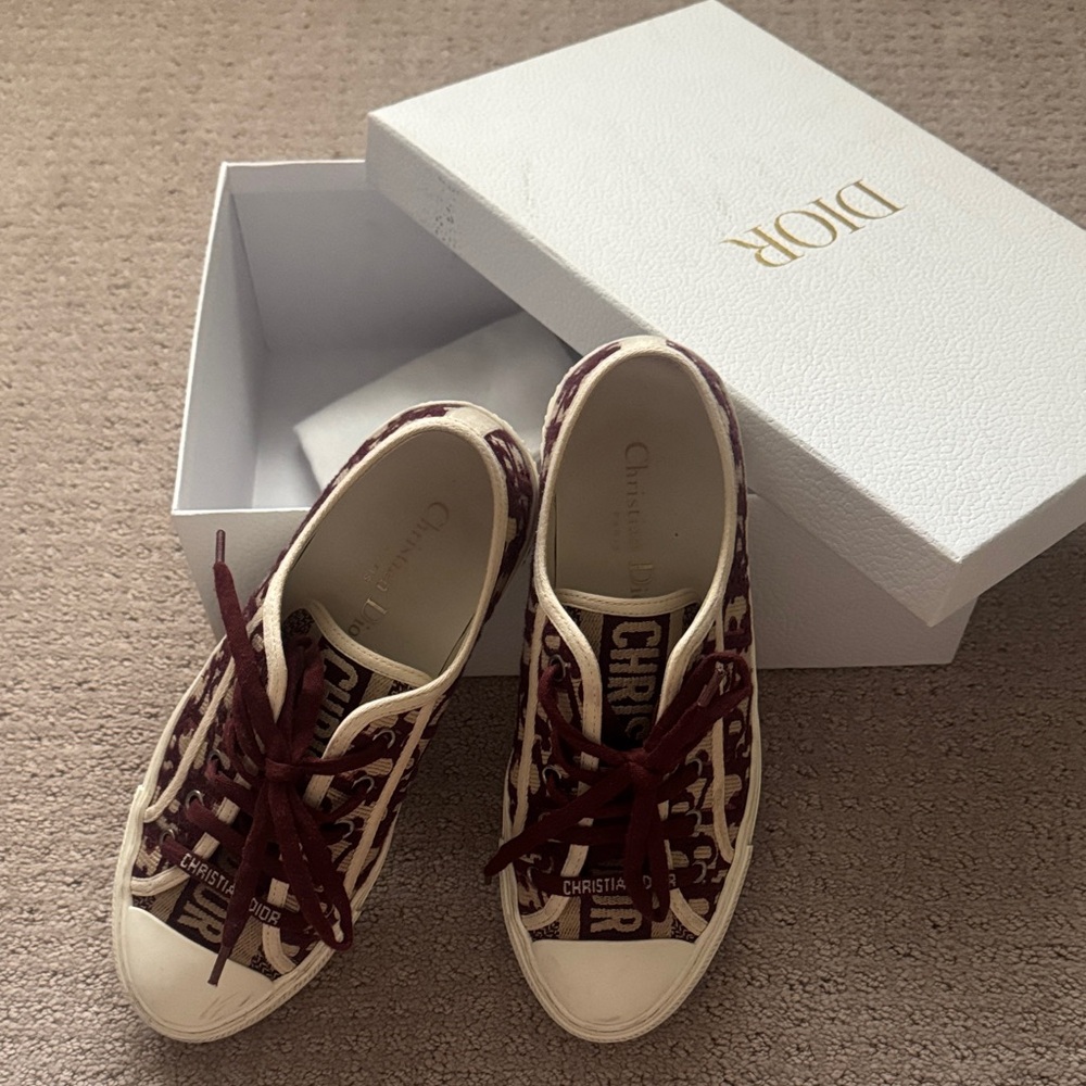 Dior Maroon and White Sneakers
